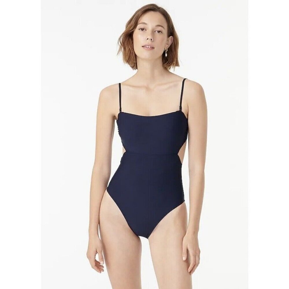J.Crew $110 Cutout tie-Back One-Piece Swimsuit Navy Blue Size 20 AX720